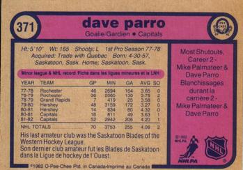 1982-83 O-Pee-Chee #371 Dave Parro Back