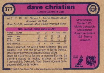 1982-83 O-Pee-Chee #377 Dave Christian Back