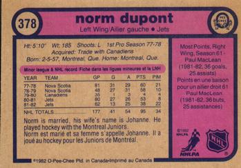 1982-83 O-Pee-Chee #378 Norm Dupont Back