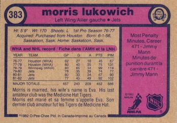 1982-83 O-Pee-Chee #383 Morris Lukowich Back