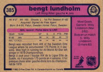 1982-83 O-Pee-Chee #385 Bengt Lundholm Back