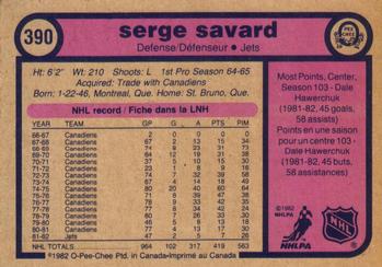 1982-83 O-Pee-Chee #390 Serge Savard Back