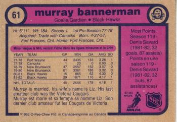 1982-83 O-Pee-Chee #61 Murray Bannerman Back