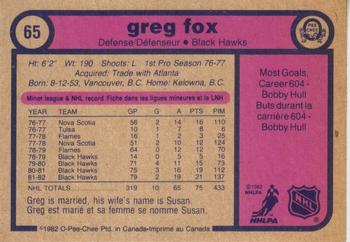 1982-83 O-Pee-Chee #65 Greg Fox Back