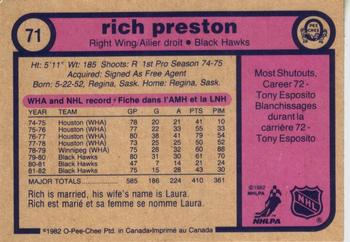 1982-83 O-Pee-Chee #71 Rich Preston Back