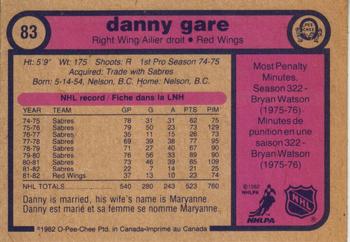 1982-83 O-Pee-Chee #83 Danny Gare Back