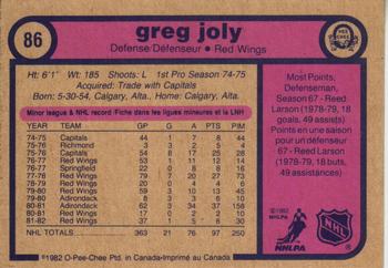 1982-83 O-Pee-Chee #86 Greg Joly Back