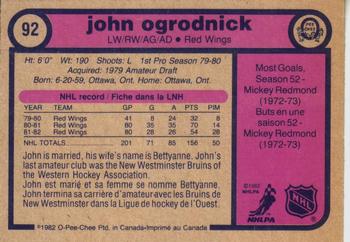 1982-83 O-Pee-Chee #92 John Ogrodnick Back