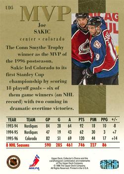 1996-97 Collector's Choice - Upper Deck MVP Gold #UD5 Joe Sakic Back