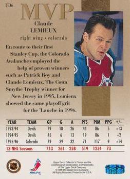 1996-97 Collector's Choice - Upper Deck MVP Gold #UD6 Claude Lemieux Back