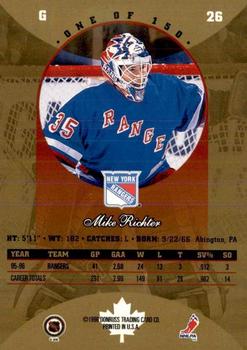 1996-97 Donruss Canadian Ice - Canadian Gold Press Proofs #26 Mike Richter Back