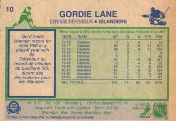 1983-84 O-Pee-Chee #10 Gord Lane Back