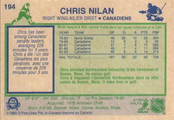 1983-84 O-Pee-Chee #194 Chris Nilan Back