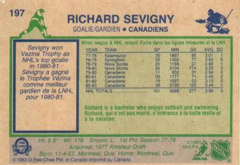 1983-84 O-Pee-Chee #197 Richard Sevigny Back