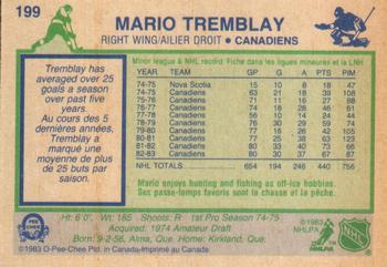 1983-84 O-Pee-Chee #199 Mario Tremblay Back