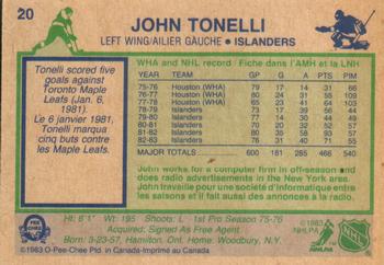 1983-84 O-Pee-Chee #20 John Tonelli Back