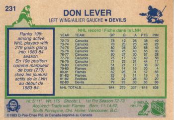 1983-84 O-Pee-Chee #231 Don Lever Back
