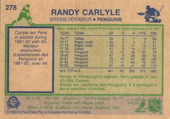 1983-84 O-Pee-Chee #278 Randy Carlyle Back