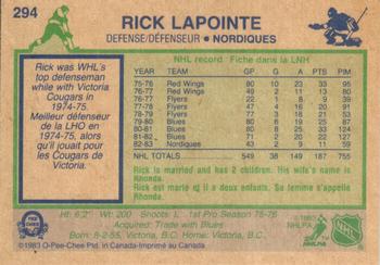 1983-84 O-Pee-Chee #294 Rick Lapointe Back