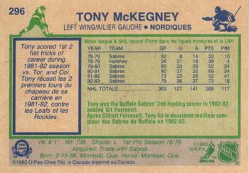 1983-84 O-Pee-Chee #296 Tony McKegney Back