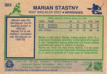 1983-84 O-Pee-Chee #303 Marian Stastny Back
