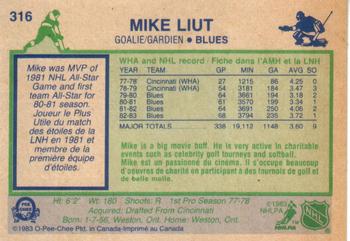 1983-84 O-Pee-Chee #316 Mike Liut Back