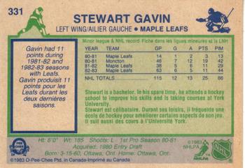 1983-84 O-Pee-Chee #331 Stewart Gavin Back
