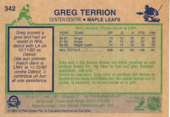 1983-84 O-Pee-Chee #342 Greg Terrion Back