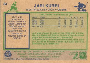 1983-84 O-Pee-Chee #34 Jari Kurri Back