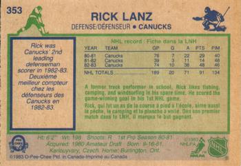 1983-84 O-Pee-Chee #353 Rick Lanz Back
