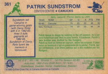1983-84 O-Pee-Chee #361 Patrik Sundstrom Back