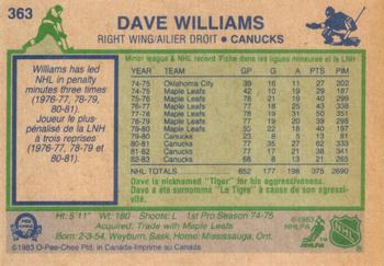 1983-84 O-Pee-Chee #363 Dave Williams Back