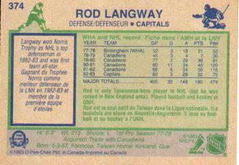1983-84 O-Pee-Chee #374 Rod Langway Back