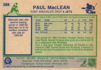1983-84 O-Pee-Chee #388 Paul MacLean Back