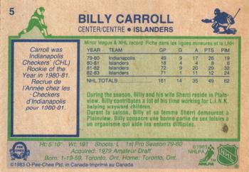 1983-84 O-Pee-Chee #5 Billy Carroll Back