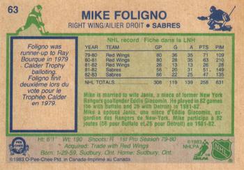 1983-84 O-Pee-Chee #63 Mike Foligno Back