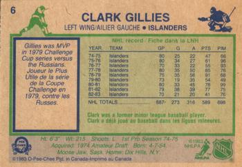 1983-84 O-Pee-Chee #6 Clark Gillies Back