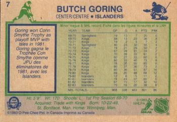 1983-84 O-Pee-Chee #7 Butch Goring Back