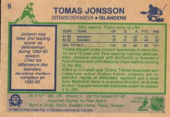 1983-84 O-Pee-Chee #9 Tomas Jonsson Back