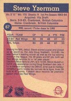 1984-85 O-Pee-Chee #67 Steve Yzerman Back