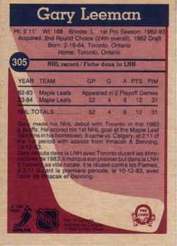 1984-85 O-Pee-Chee #305 Gary Leeman Back