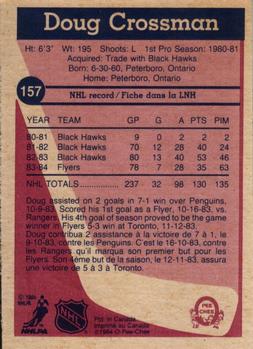 1984-85 O-Pee-Chee #157 Doug Crossman Back