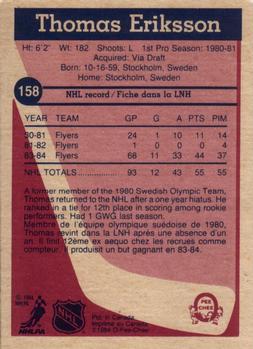 1984-85 O-Pee-Chee #158 Thomas Eriksson Back
