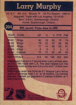 1984-85 O-Pee-Chee #204 Larry Murphy Back
