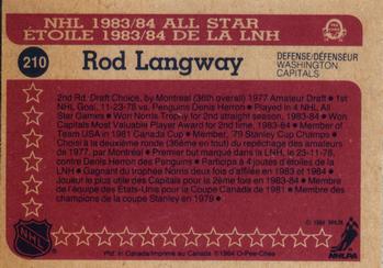 1984-85 O-Pee-Chee #210 Rod Langway Back