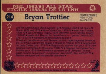 1984-85 O-Pee-Chee #214 Bryan Trottier Back