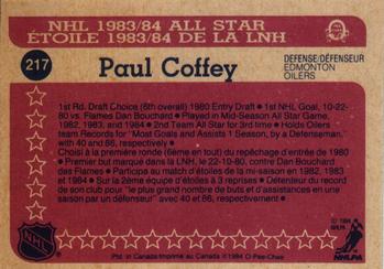 1984-85 O-Pee-Chee #217 Paul Coffey Back