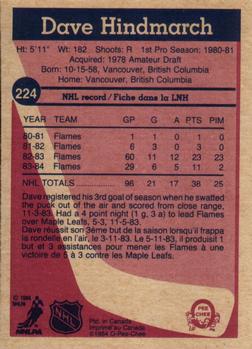 1984-85 O-Pee-Chee #224 Dave Hindmarch Back