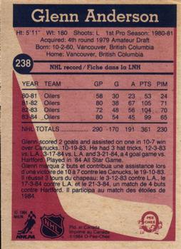 1984-85 O-Pee-Chee #238 Glenn Anderson Back