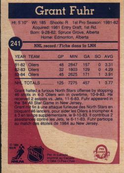 1984-85 O-Pee-Chee #241 Grant Fuhr Back